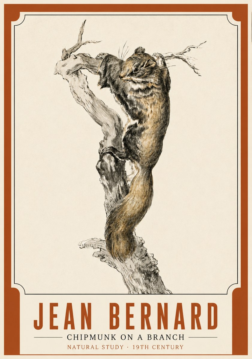 Jean Bernard Study of a Squirrel Climbing a Branch No4 - Poster