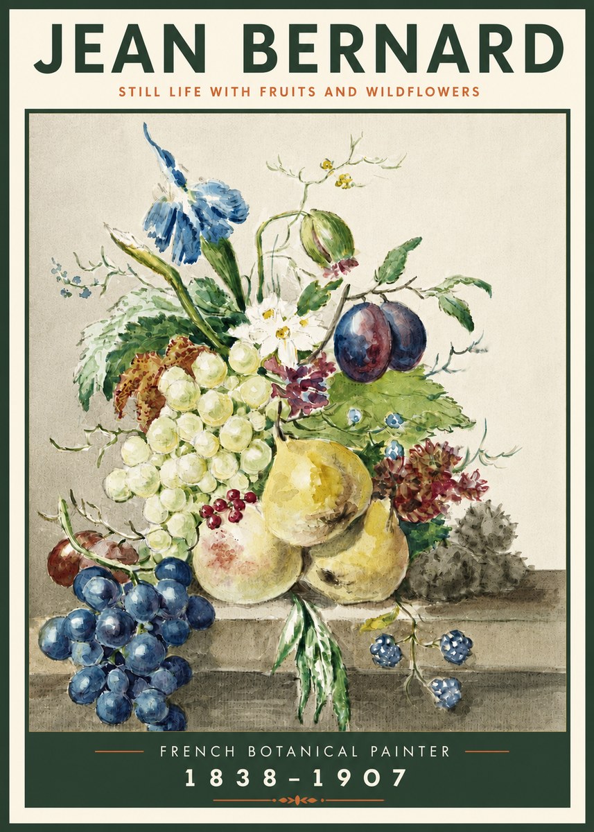 Jean Bernard Still Life with Fruits and Wildflowers No4 - Poster