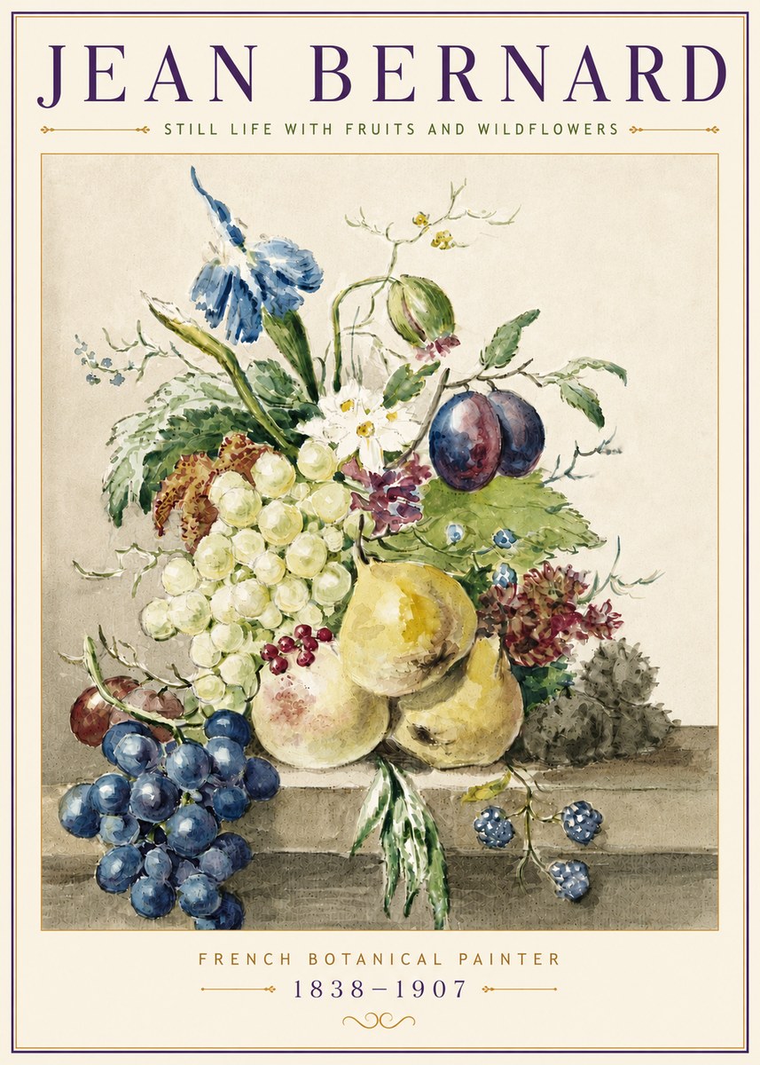 Jean Bernard Still Life with Fruits and Wildflowers No5 - Poster