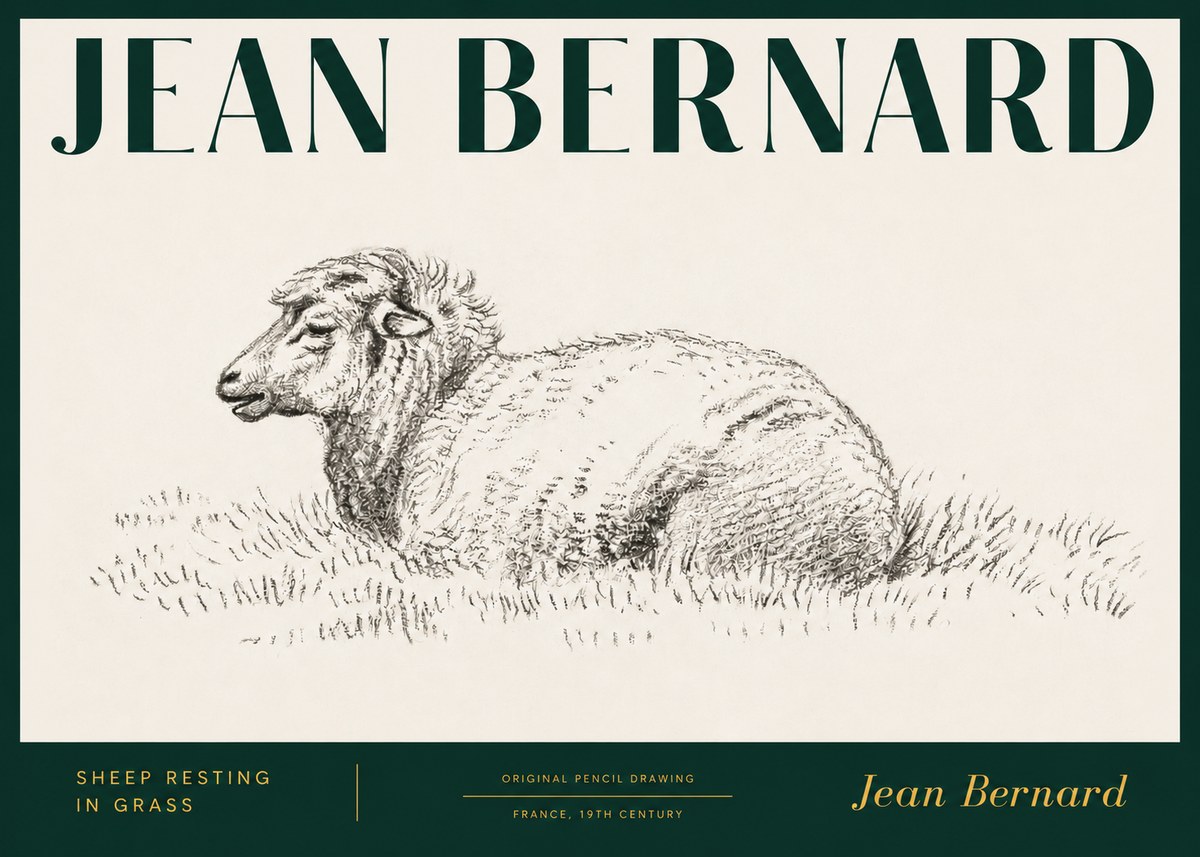 Jean Bernard Sheep Resting in Grass No3 - Poster