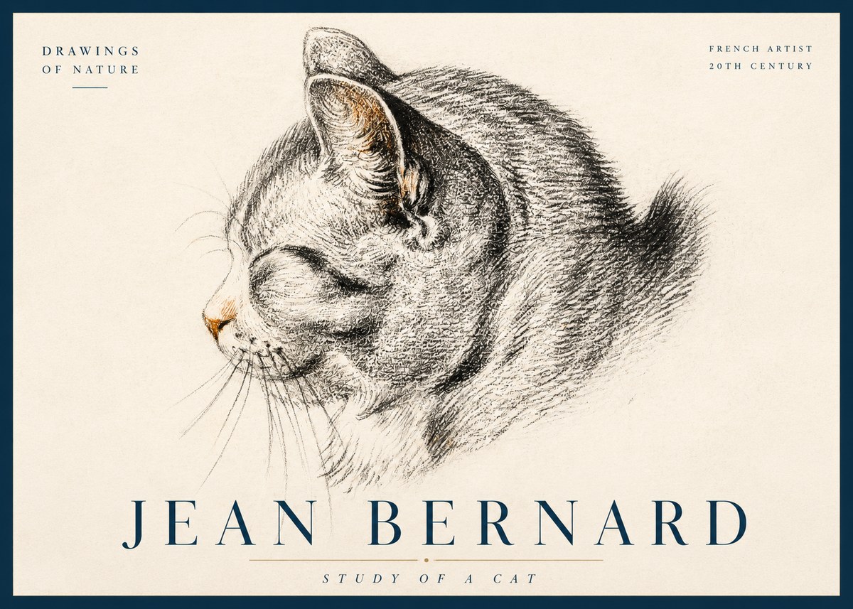 Jean Bernard Study of a Cat I No3 - Poster