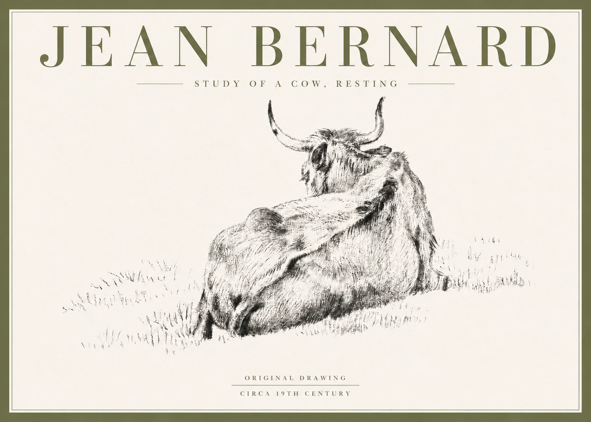 Jean Bernard Resting Bovine - Study in Graphite No6 - Poster