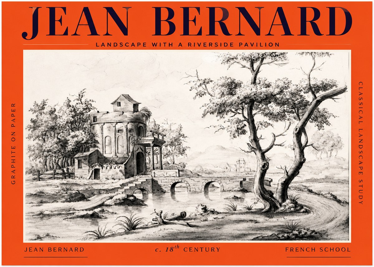 Jean Bernard Riverside Landscape with Bridge and Tower No3 - Poster