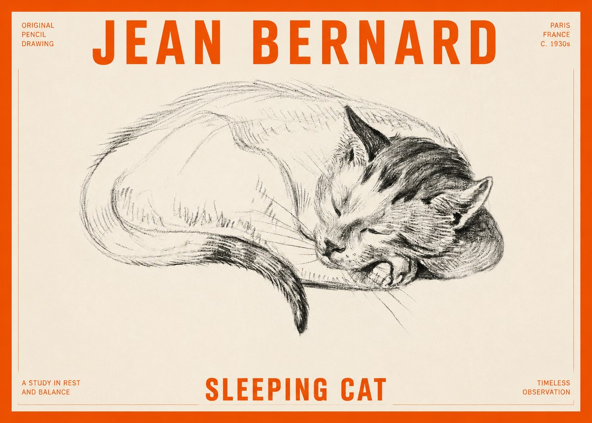 Jean Bernard Sleeping Cat IV No2 - Poster
