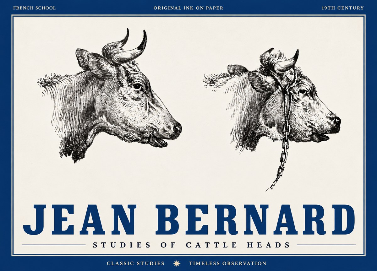 Jean Bernard Studies of Cattle Heads No4 - Poster