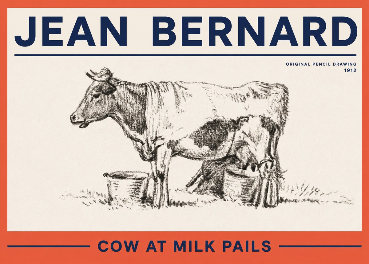 Jean Bernard Cow at Milk Pails No2 - Poster