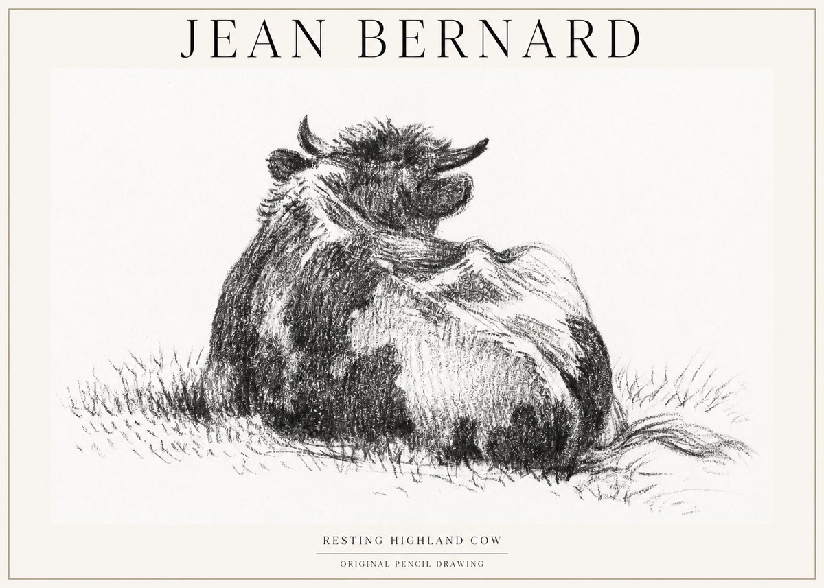 Jean Bernard Resting Highland Cow No1 - Poster