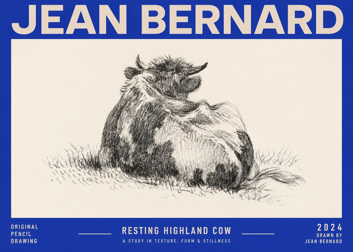 Jean Bernard Resting Highland Cow No2 - Poster