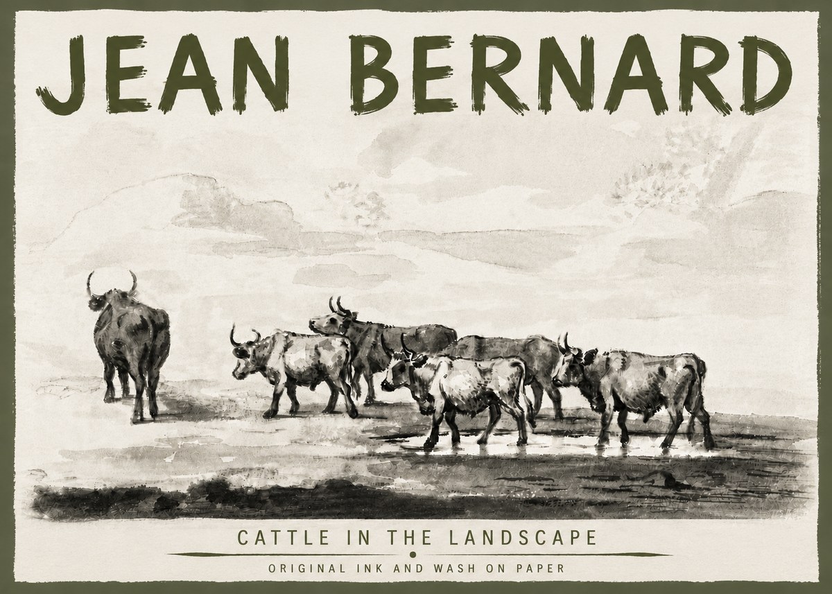 Jean Bernard Cattle in the Landscape No5 - Poster