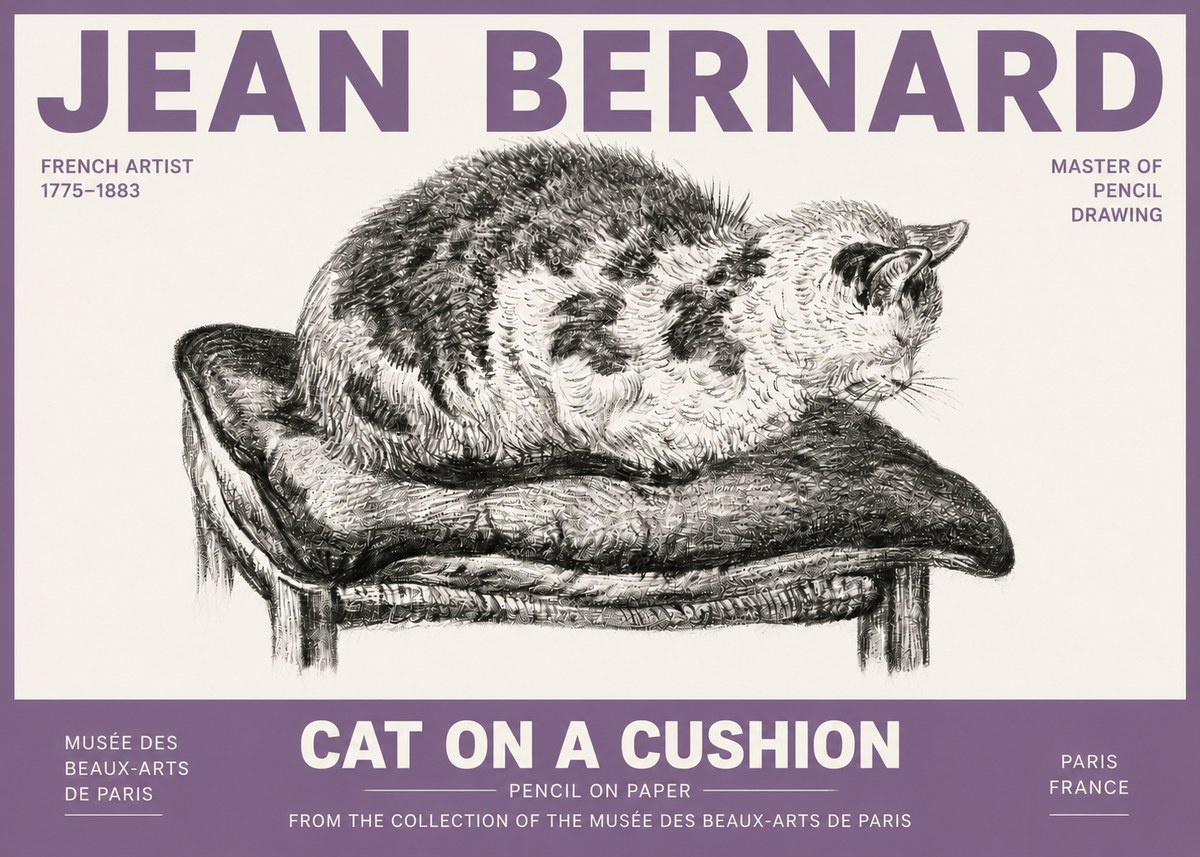 Jean Bernard Cat on a Cushion No4 - Poster