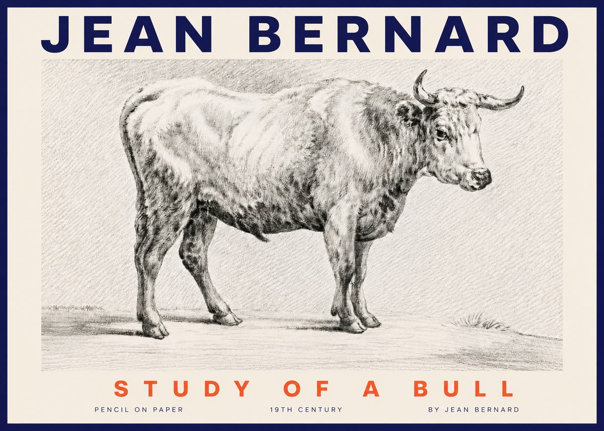 Jean Bernard Study of a Bull IV No4 - Poster