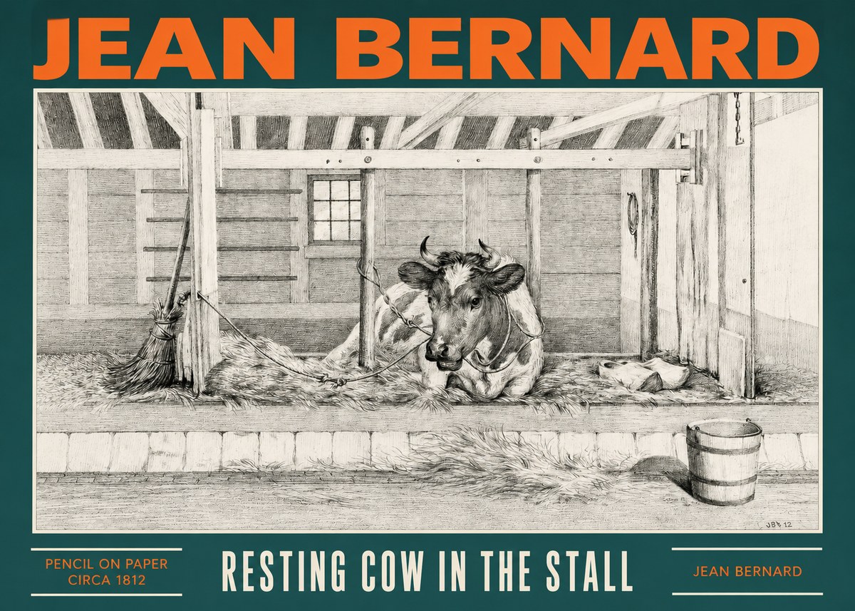 Jean Bernard Resting Cow in the Stall I No2 - Poster