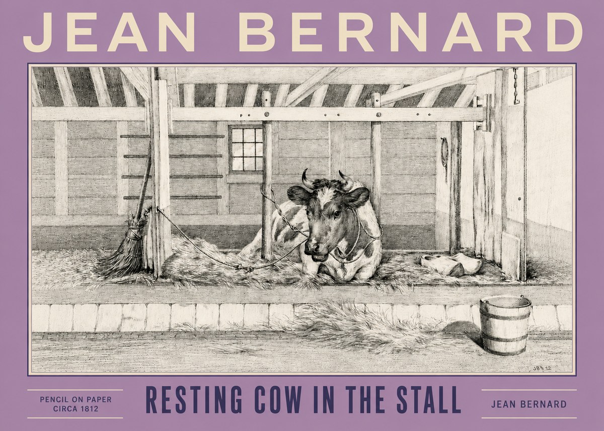 Jean Bernard Resting Cow in the Stall I No4 - Poster