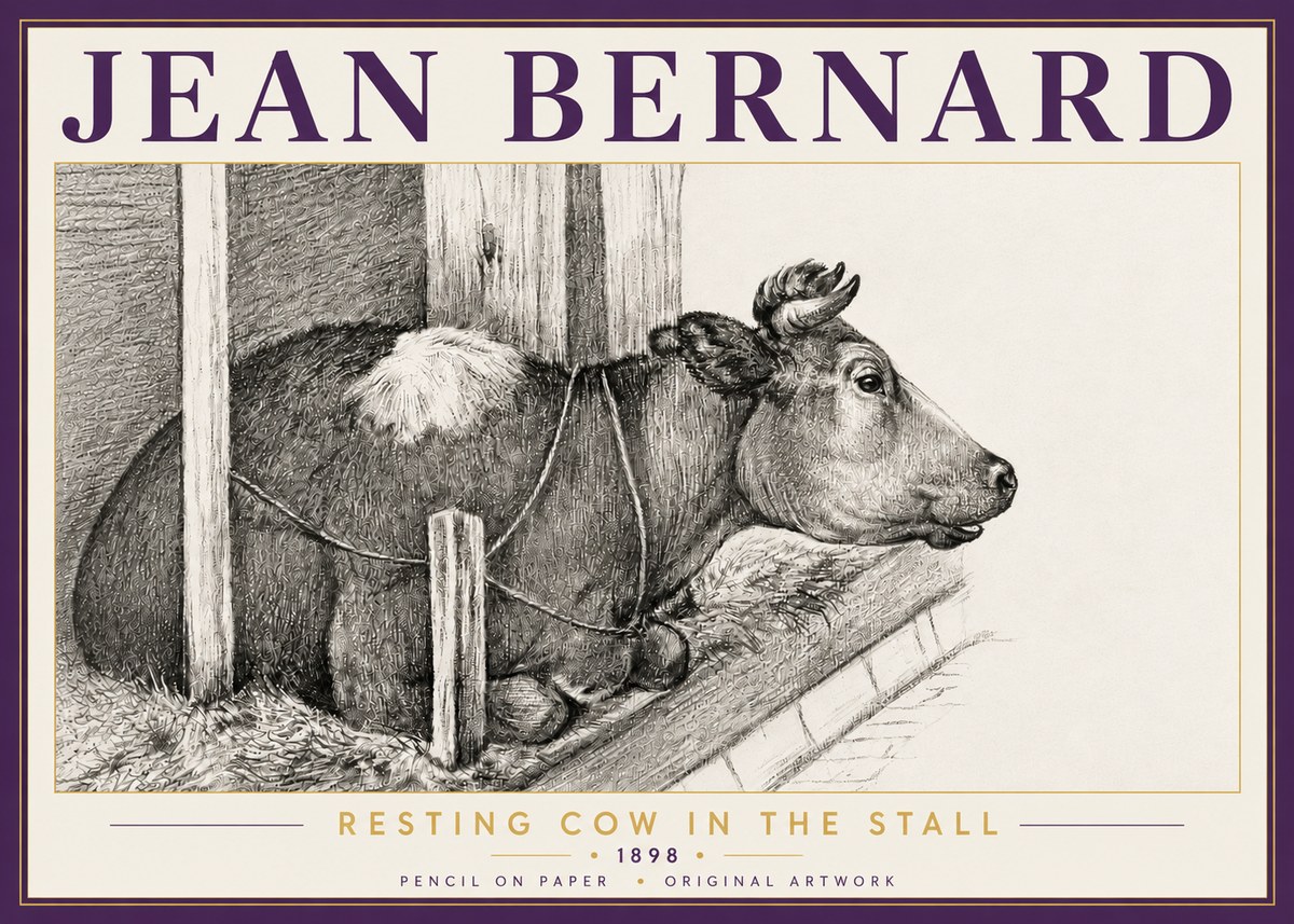 Jean Bernard Resting Cow in the Stall II No5 - Poster