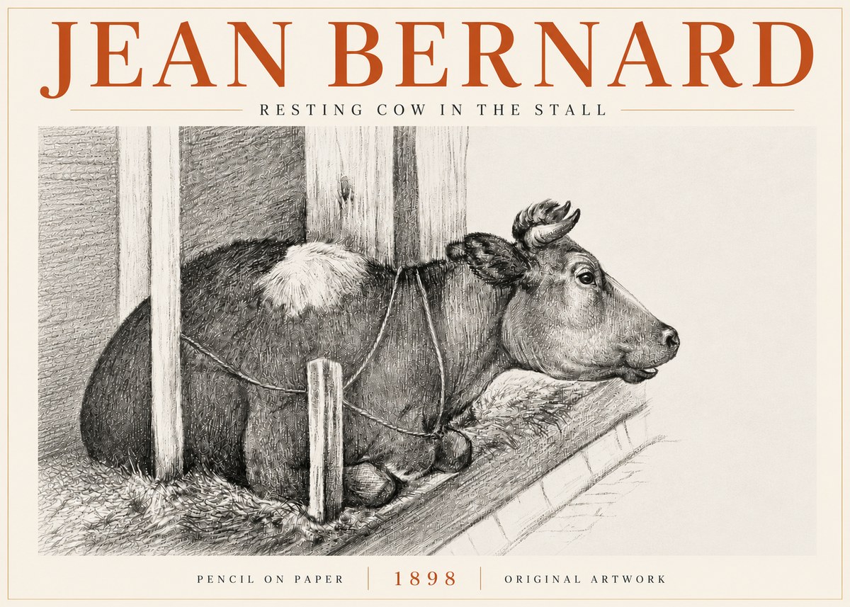 Jean Bernard Resting Cow in the Stall II No6 - Poster
