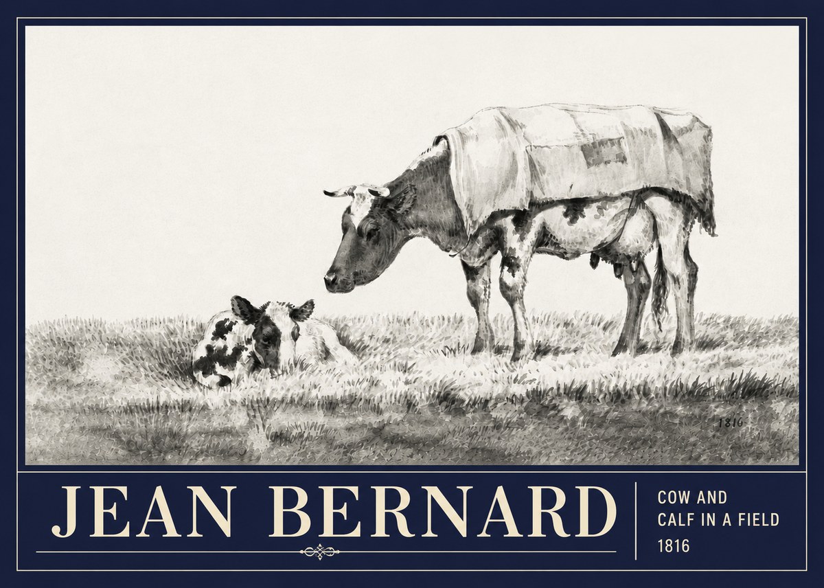 Jean Bernard Cow and Calf in a Field No3 - Poster