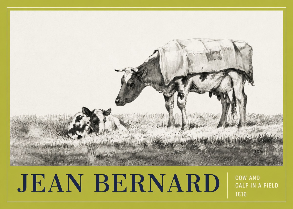 Jean Bernard Cow and Calf in a Field No4 - Poster