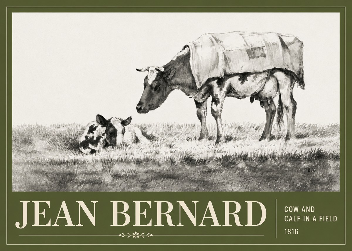 Jean Bernard Cow and Calf in a Field No6 - Poster