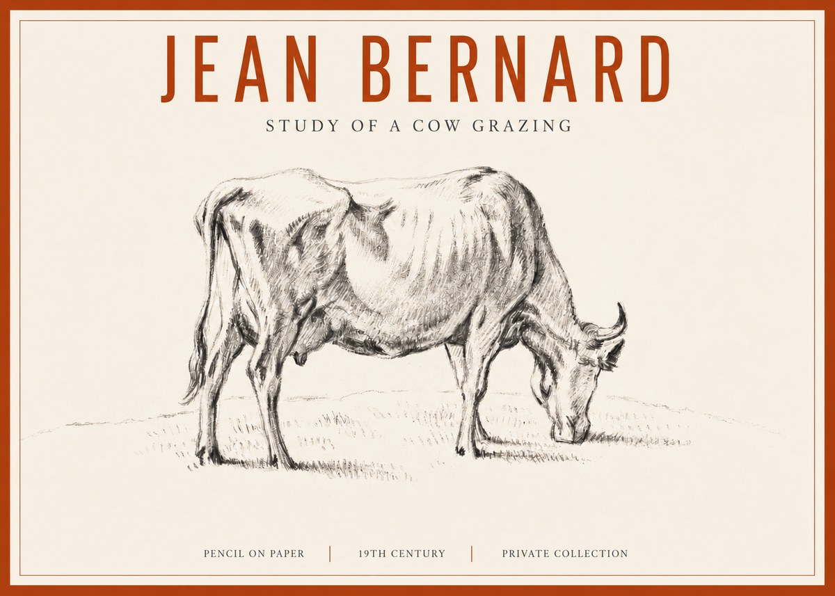 Jean Bernard Study of a Cow Grazing I No3 - Poster