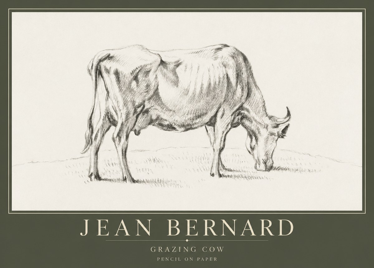Jean Bernard Study of a Cow Grazing I No5 - Poster