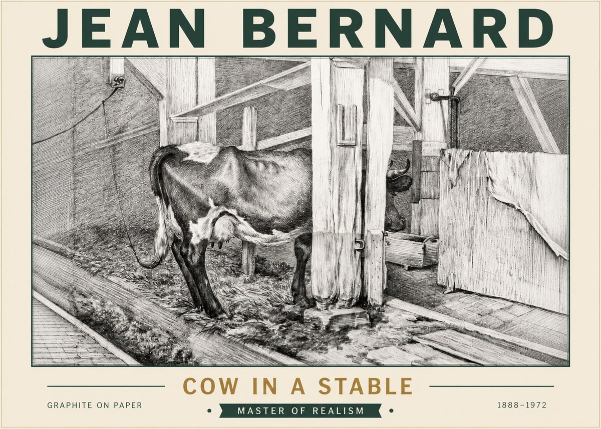 Jean Bernard Cow in a Stable No5 - Poster