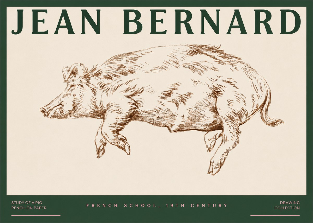 Jean Bernard Study of a Pig II No2 - Poster