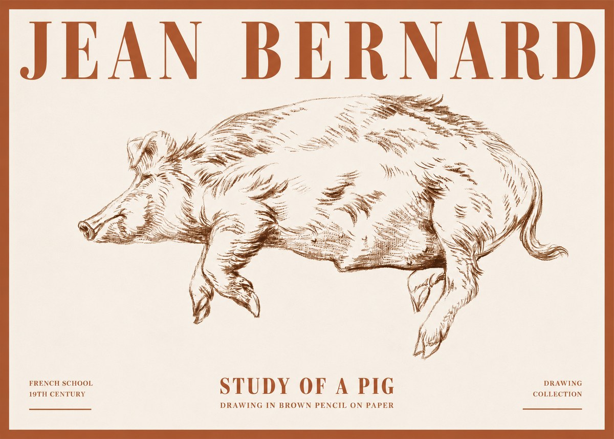 Jean Bernard Study of a Pig II No4 - Poster