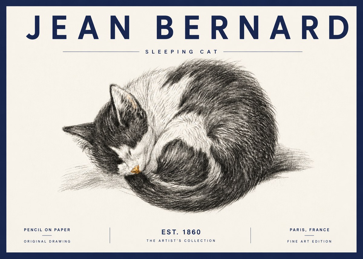 Jean Bernard Sleeping Cat VIII No6 - Poster