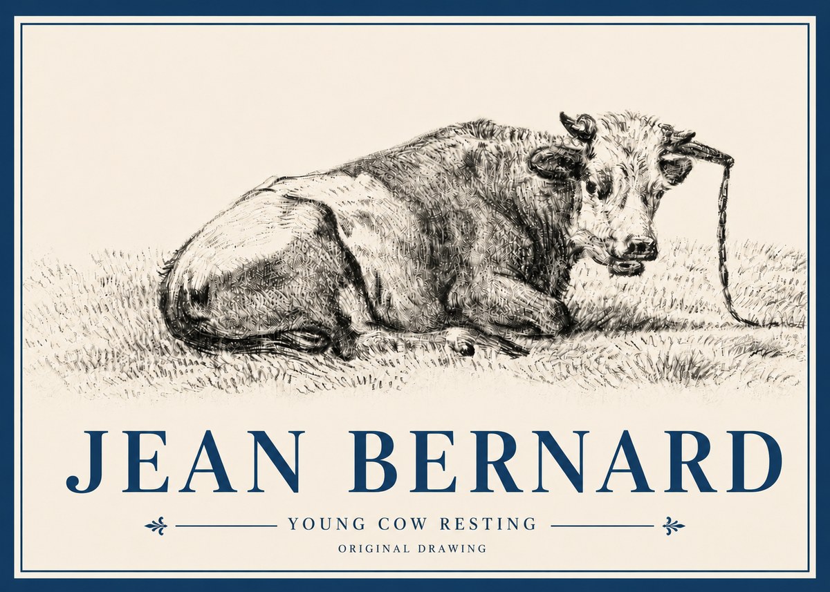 Jean Bernard Young Cow Resting No4 - Poster