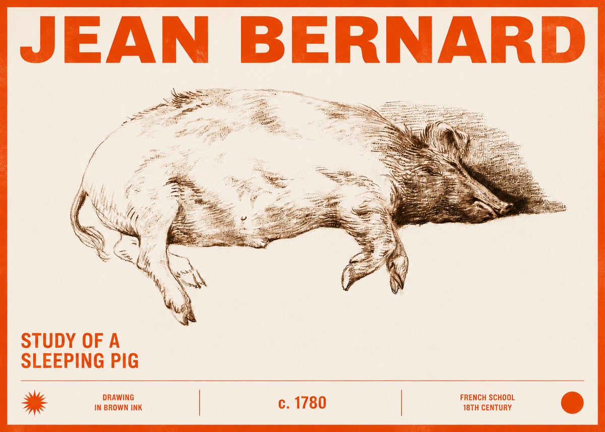 Jean Bernard Study of a Sleeping Pig No2 - Poster