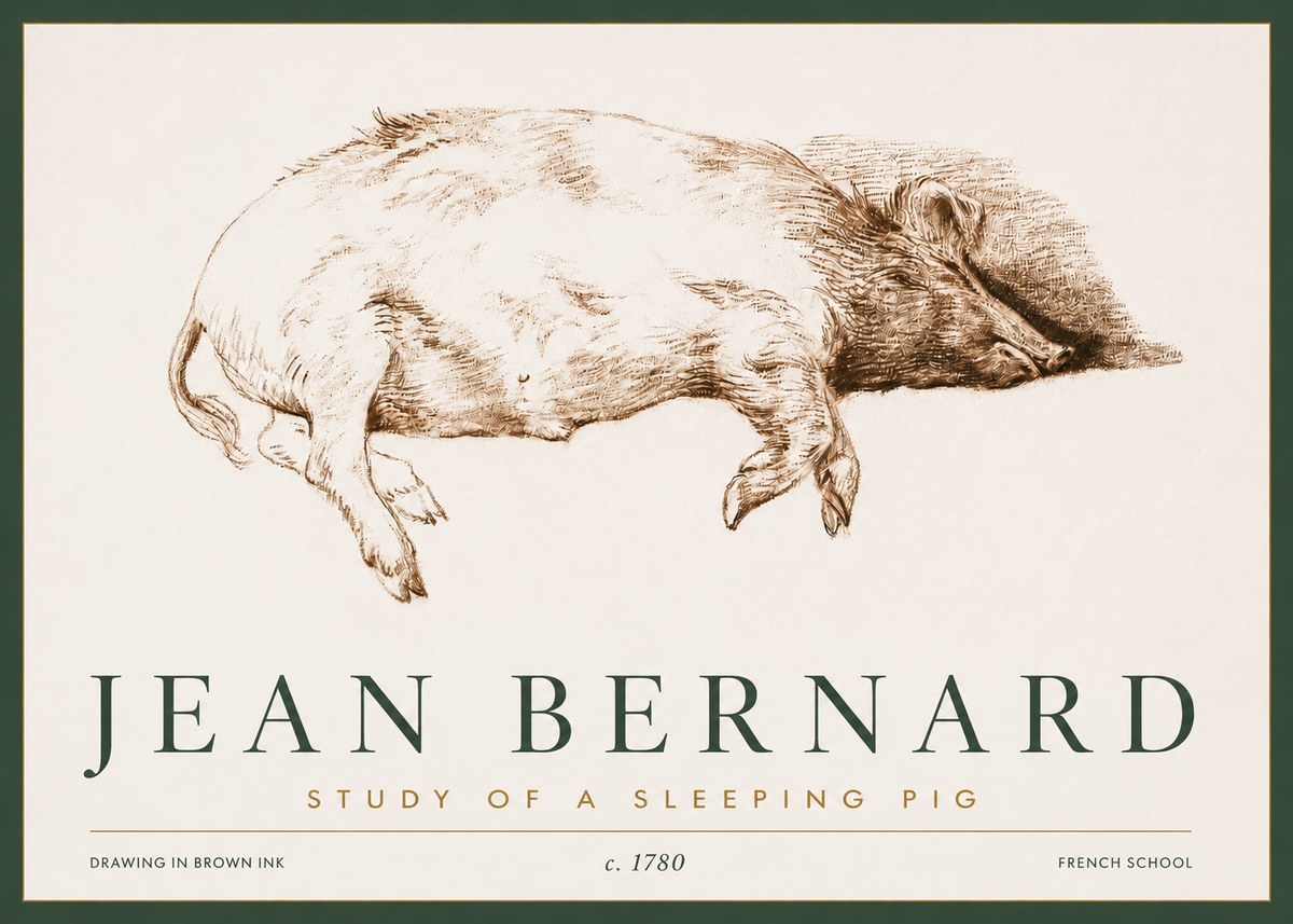 Jean Bernard Study of a Sleeping Pig No3 - Poster
