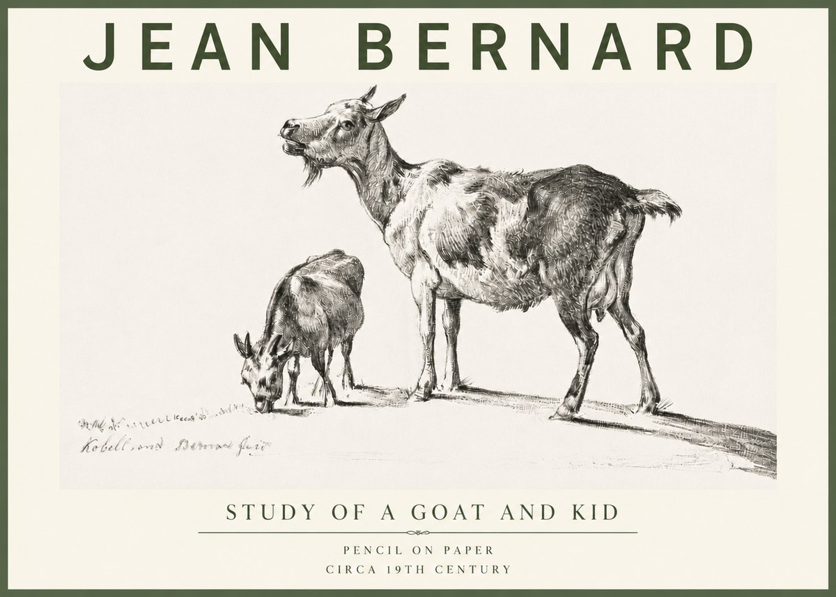 Jean Bernard Study of a Goat and Kid No4 - Poster