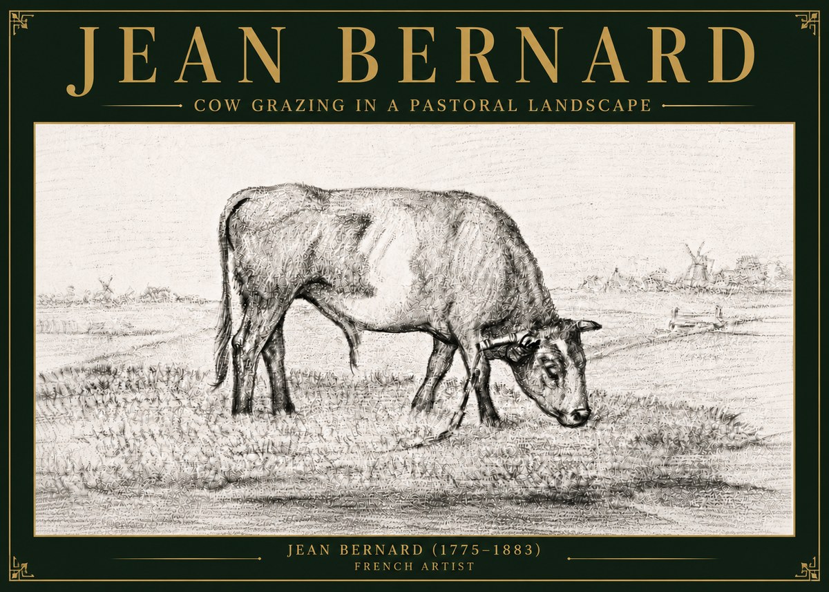 Jean Bernard Cow Grazing in a Pastoral Landscape No6 - Poster