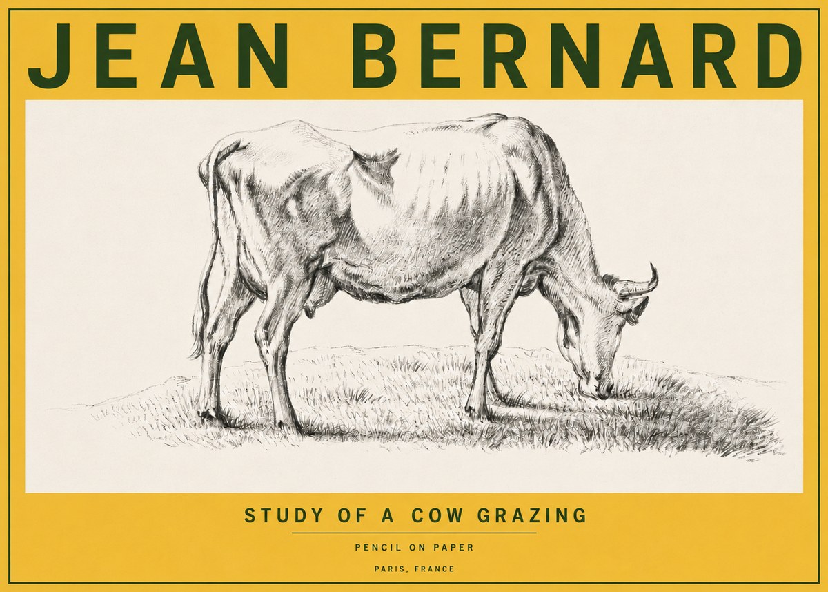 Jean Bernard Study of a Cow Grazing II No6 - Poster
