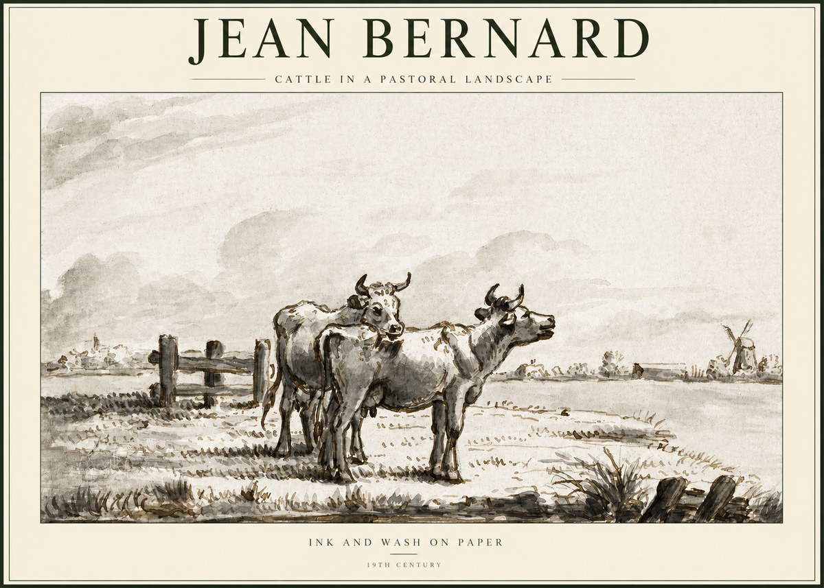 Jean Bernard Cattle in a Pastoral Landscape No1 - Poster