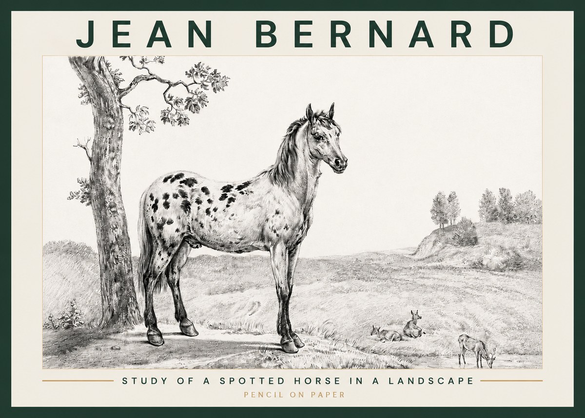 Jean Bernard Study of a Spotted Horse in a Landscape No3 - Poster