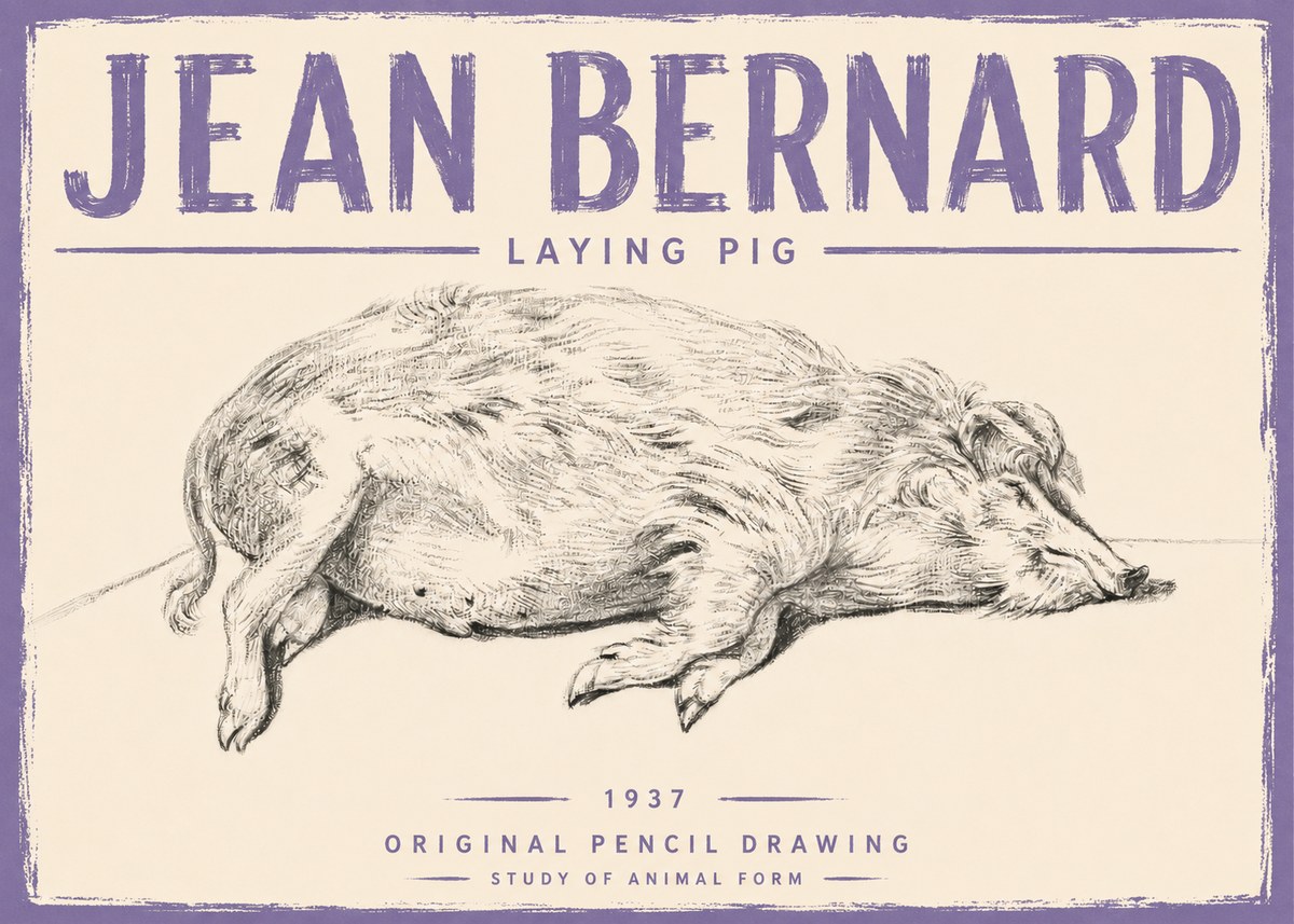 Jean Bernard Laying Pig No5 - Poster