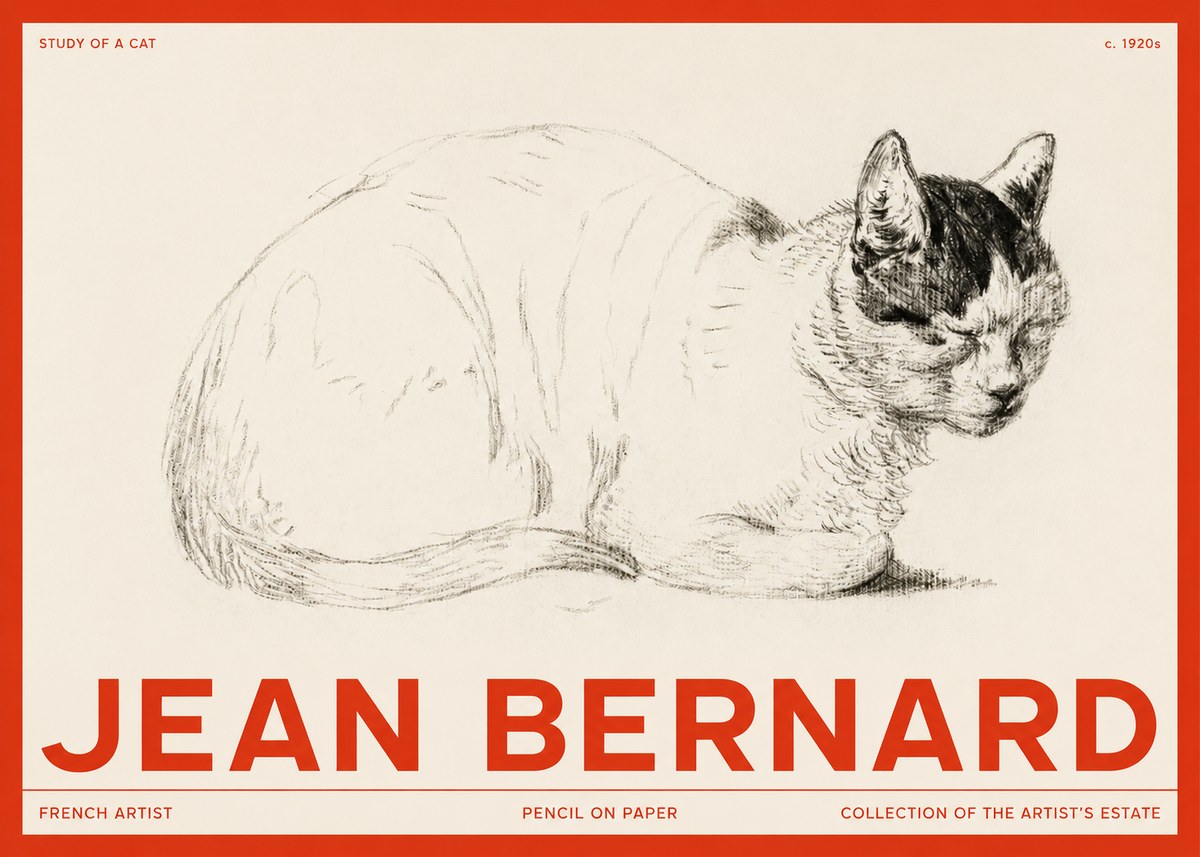 Jean Bernard Study of a Cat III No2 - Poster