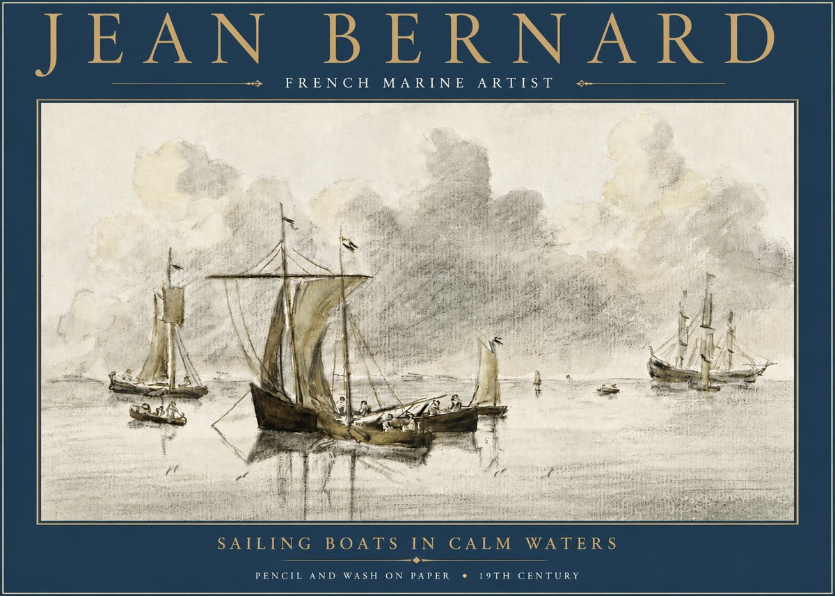 Jean Bernard Sailing Boats in Calm Waters No4 - Poster