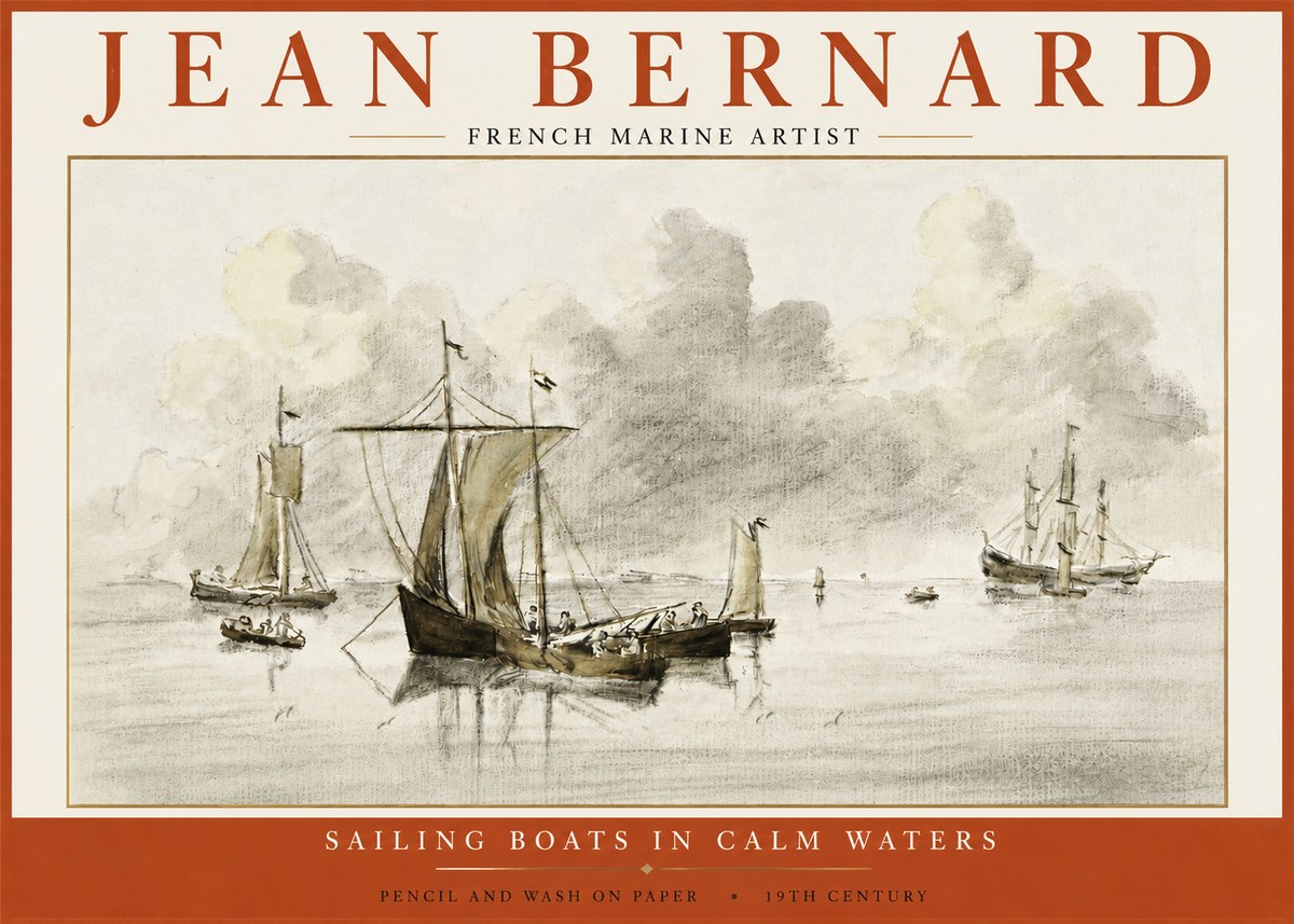 Jean Bernard Sailing Boats in Calm Waters No5 - Poster