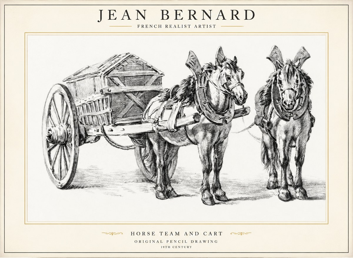Jean Bernard Horse Team and Cart No1 - Poster
