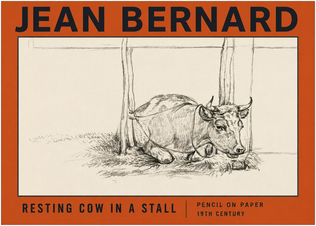 Jean Bernard Resting Cow in a Stall No2 - Poster