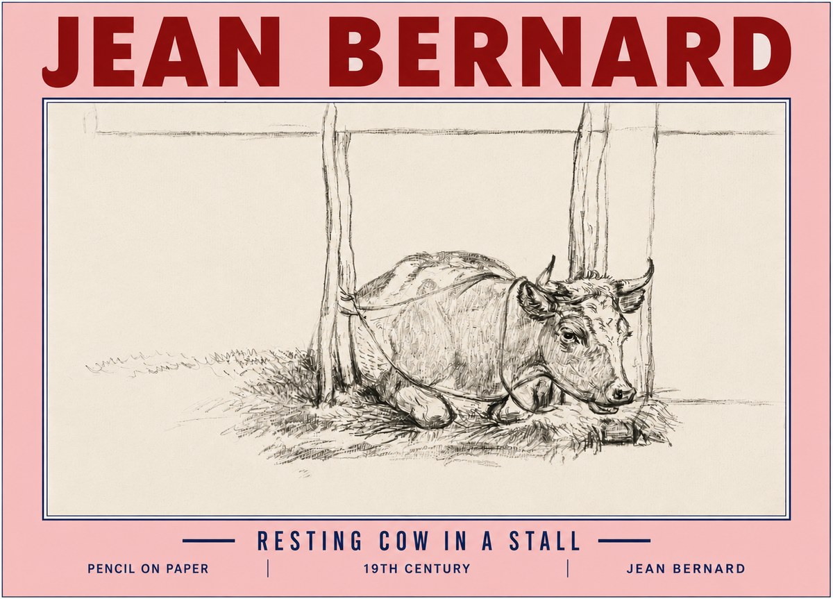 Jean Bernard Resting Cow in a Stall No6 - Poster