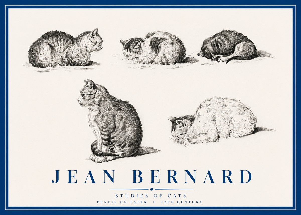 Jean Bernard Studies of Cats No3 - Poster