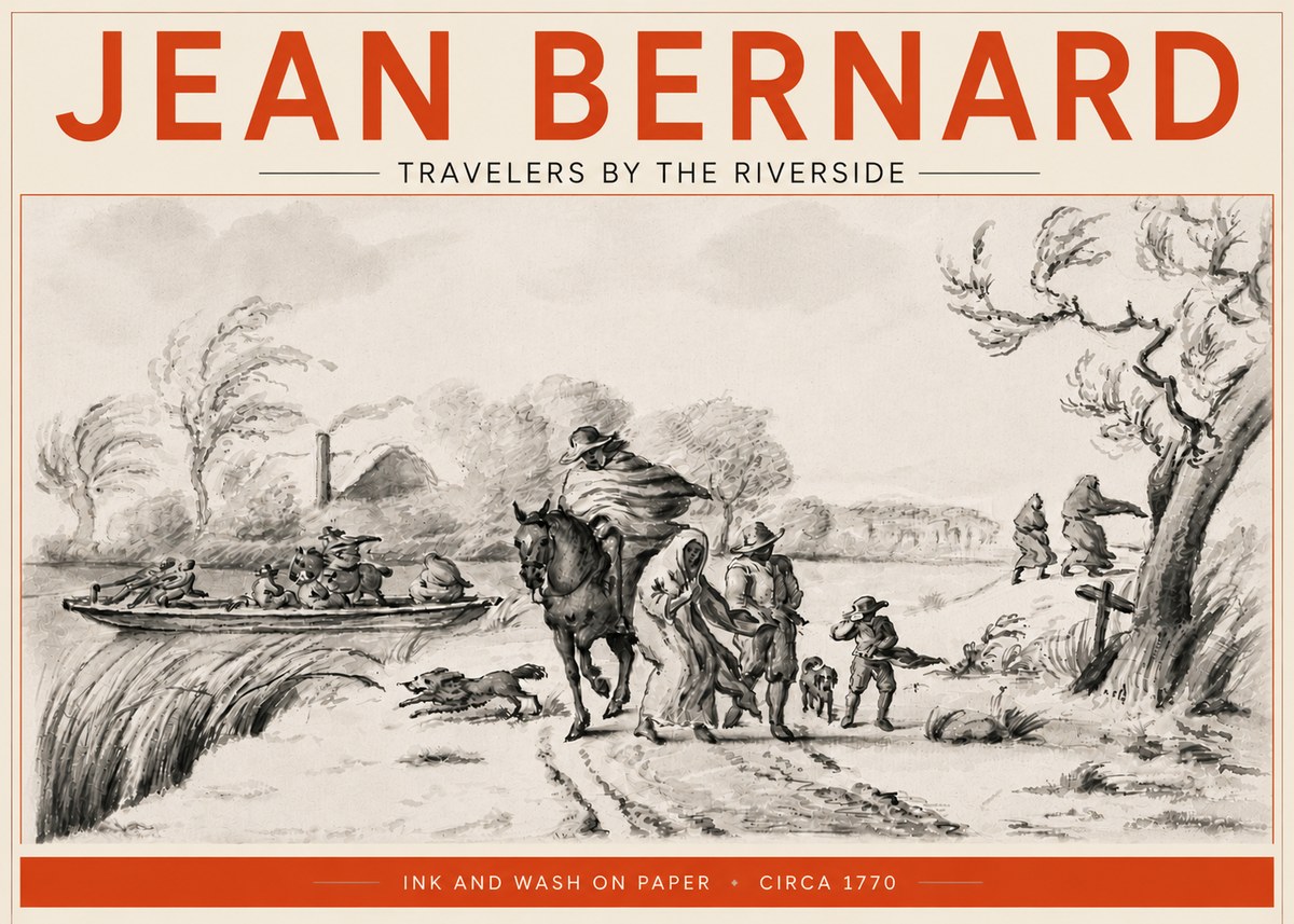 Jean Bernard Travelers by the Riverside No5 - Poster
