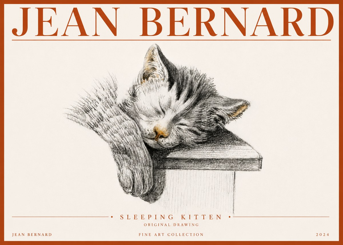Jean Bernard Sleeping Kitten No4 - Poster