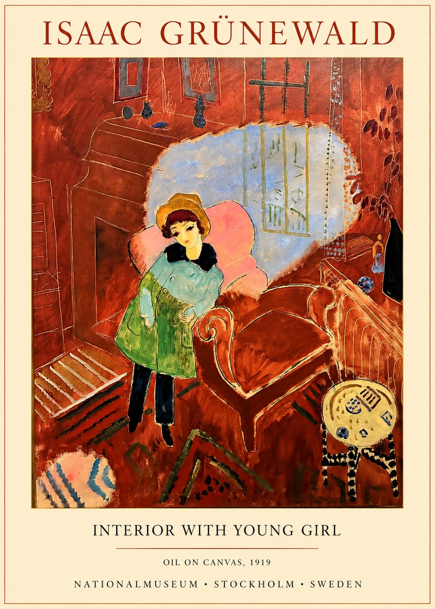 Isaac Grünewald Interior with Young Girl No1 - Poster