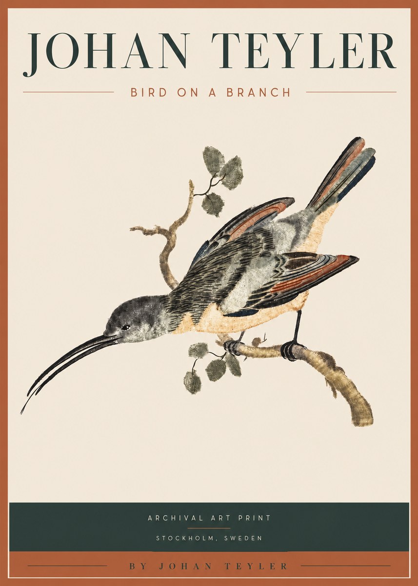 Johan Teyler Bird on a Branch No3 - Poster
