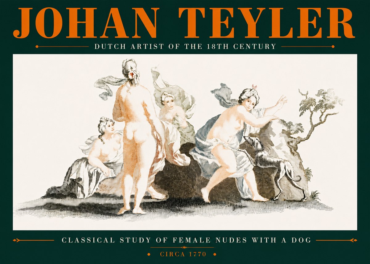 Johan Teyler Classical Study of Female Nudes with a Dog No5 - Poster