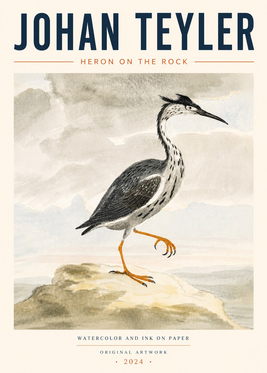 Johan Teyler Heron on the Rock No4 - Poster